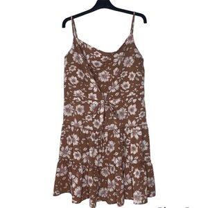 Honey and Rosie Spaghetti Strap Cowl Neck Tie Waist Tiered Floral Dress